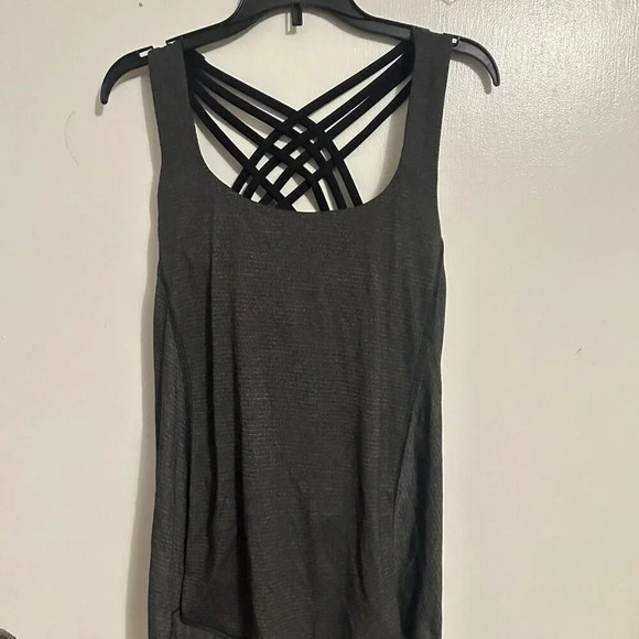 Lululemon Tops - Lululemon Wild Tank Top Criss-Cross Straps Built In Bra Black Gray Women's 4